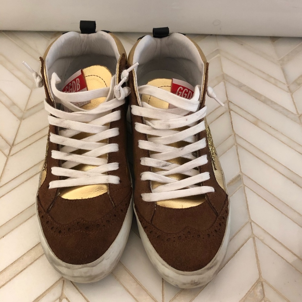 Golden Goose Mid Star Gold Glitter Star Sneakers